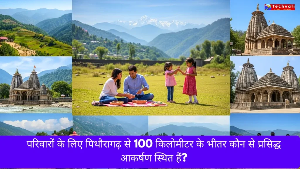 परिवारों के लिए पिथौरागढ़ से 100 किलोमीटर के भीतर कौन से प्रसिद्ध आकर्षण स्थित हैं?