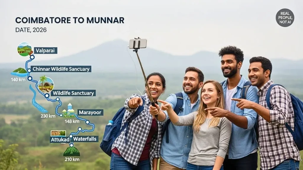 Coimbatore to Munnar Distance