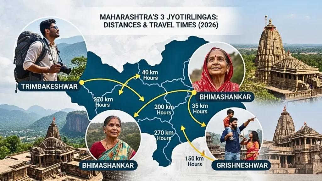 Maharashtra 3 Jyotirlinga Tour Package Trip 2026 Couples के लिए बेस्ट Tourist Places एंट्री फीस और होटल रूम बुकिंग की पूरी जानकारी 2 Maharashtra 3 Jyotirlinga Distance from Each Other